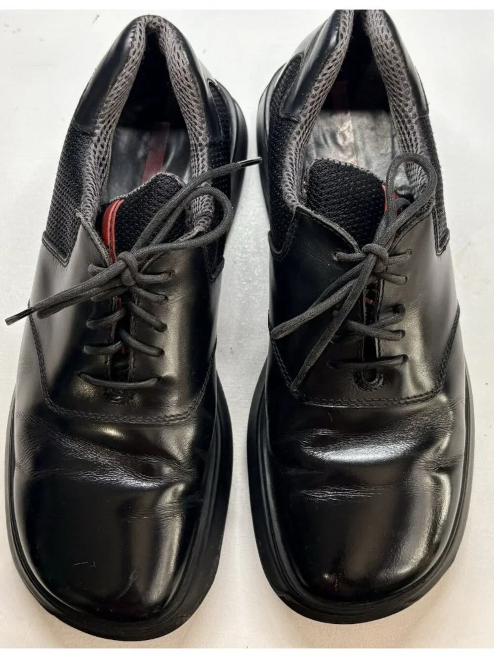 PRADA Men Kids Vibram Lace Up‎ Patent Leather Mesh Shoes Sz 6.5 Black Luxury S-4